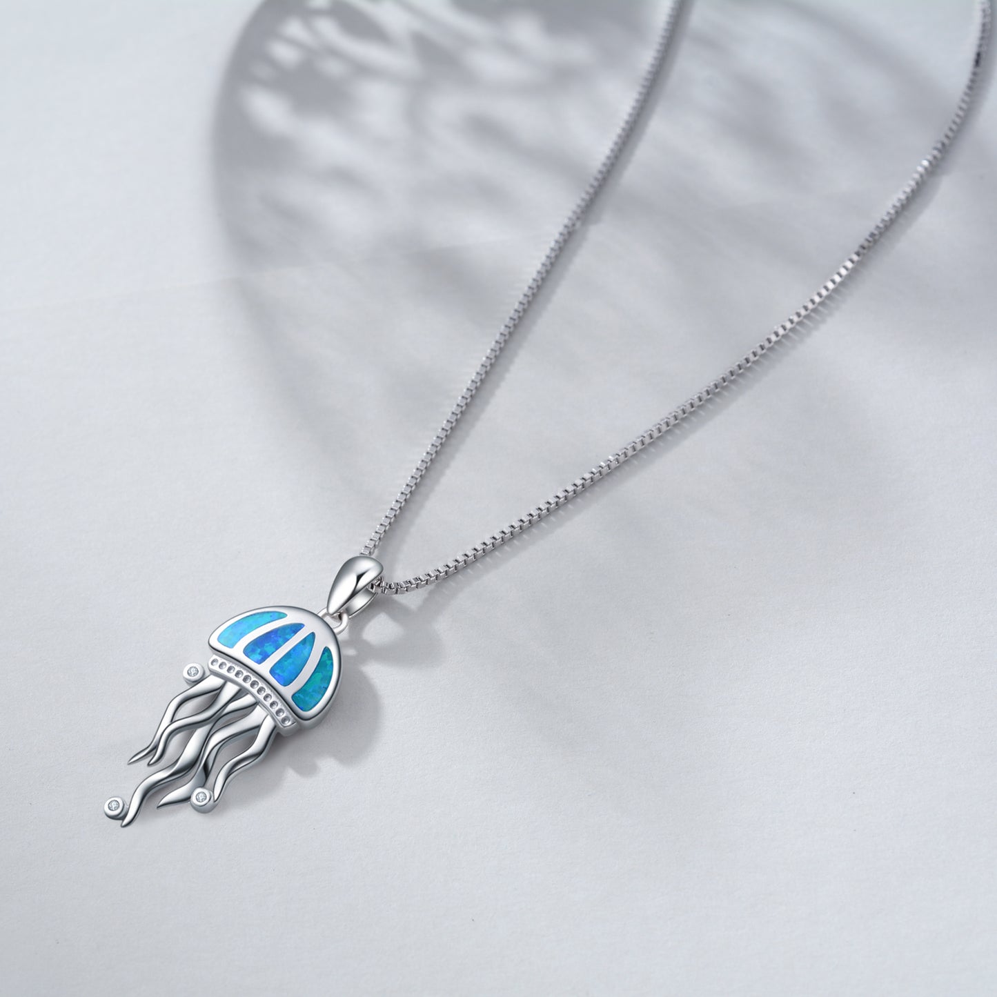 Jellyfish Blue Fire Opal Ocean Pendant Necklaces