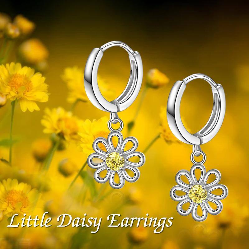 Silver Daisy Hoop Earrings