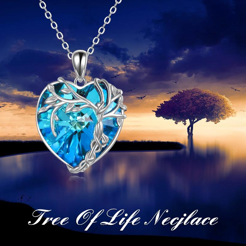 Tree of Life Necklace Sterling Silver Blue Crystal