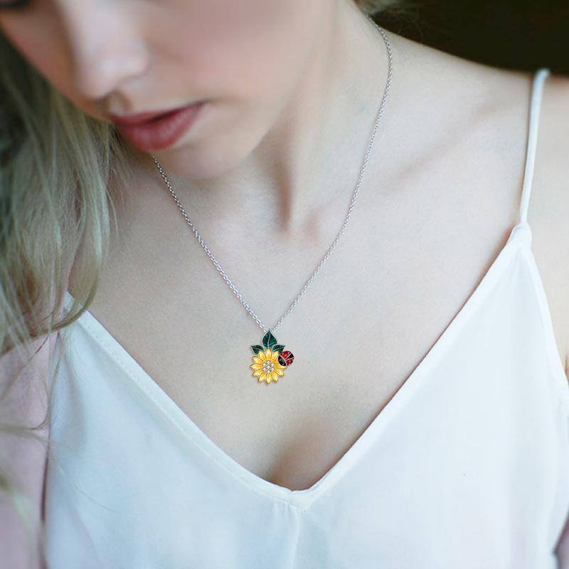 Sunflower Ladybug Pendant Necklace