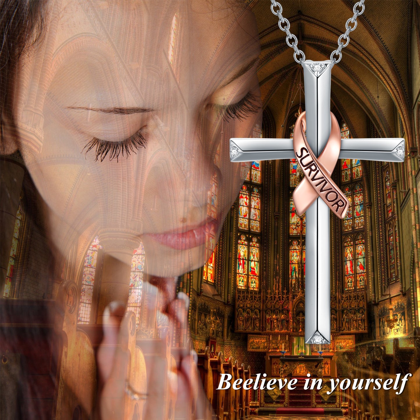 Sterling Sliver Cross Survivor Pendant Necklace