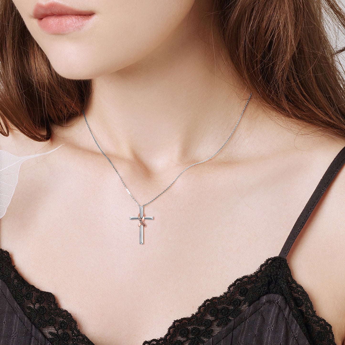 Sterling Sliver Cross Survivor Pendant Necklace