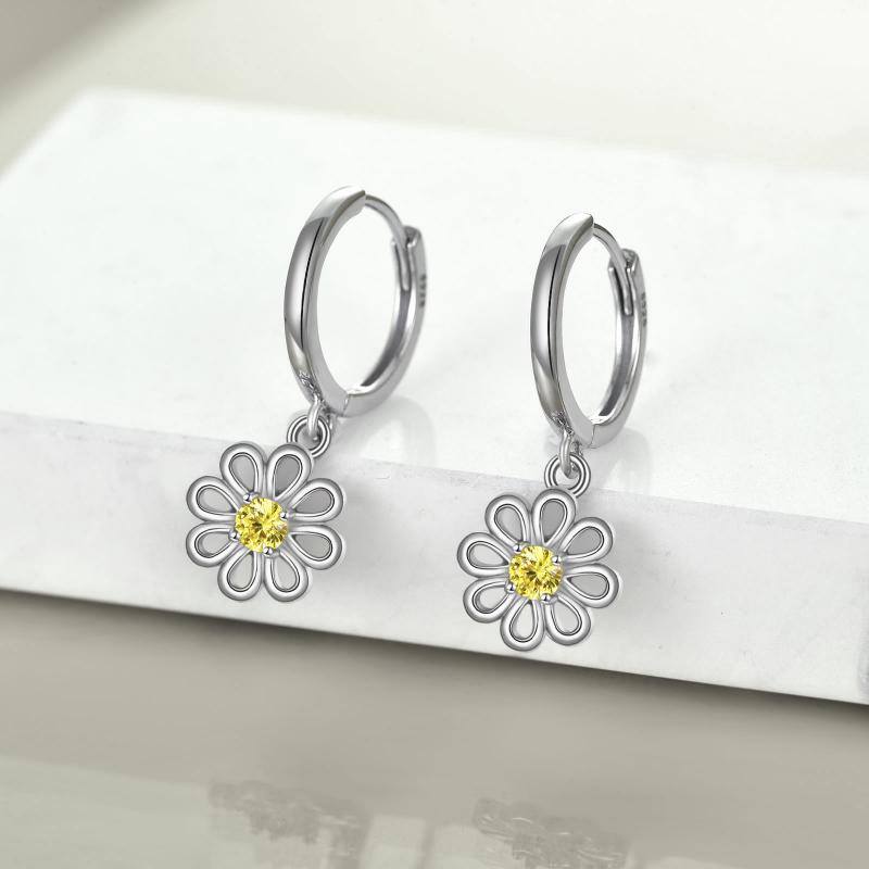 Silver Daisy Hoop Earrings