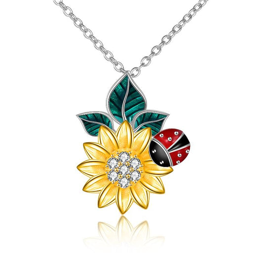 Sunflower Ladybug Pendant Necklace