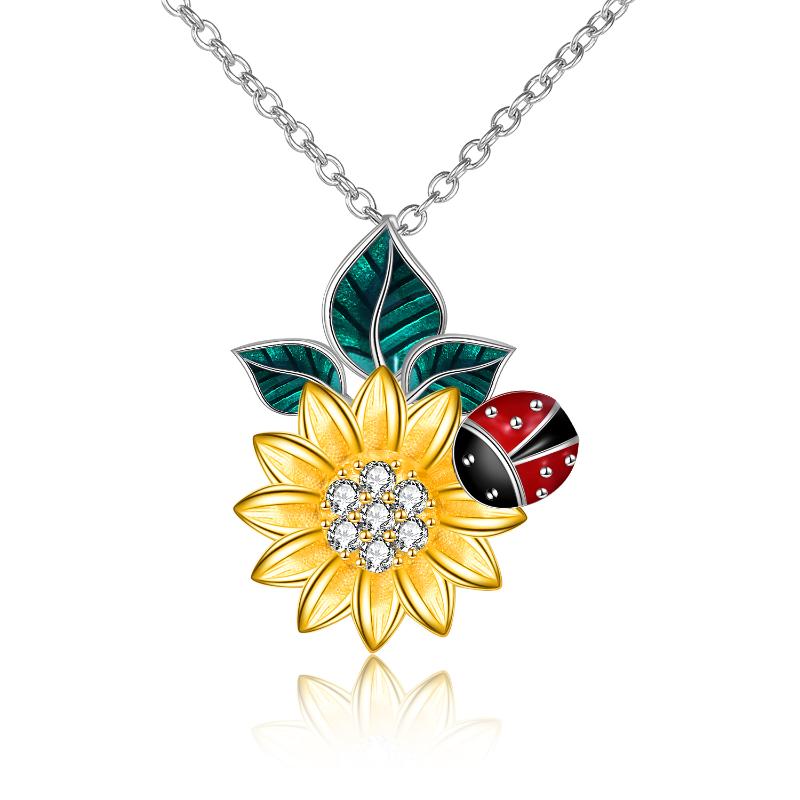 Sunflower Ladybug Pendant Necklace