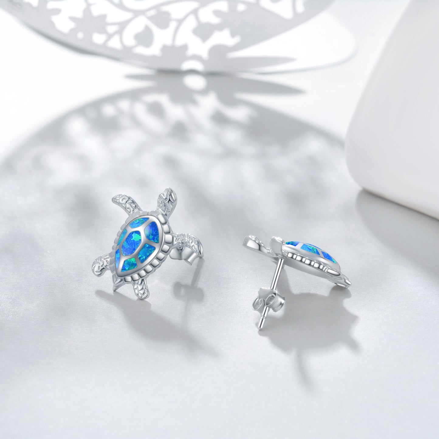 Sea Turtle Blue Opal Ocean Stud Earrings