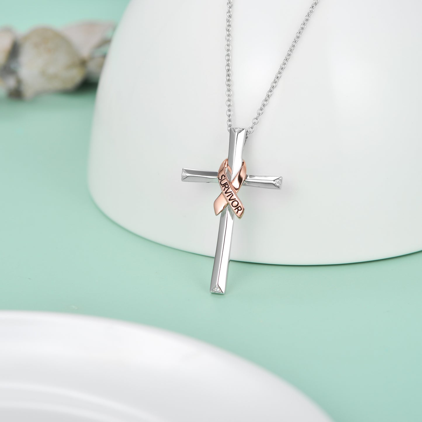 Sterling Sliver Cross Survivor Pendant Necklace