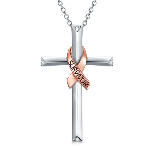 Sterling Sliver Cross Survivor Pendant Necklace