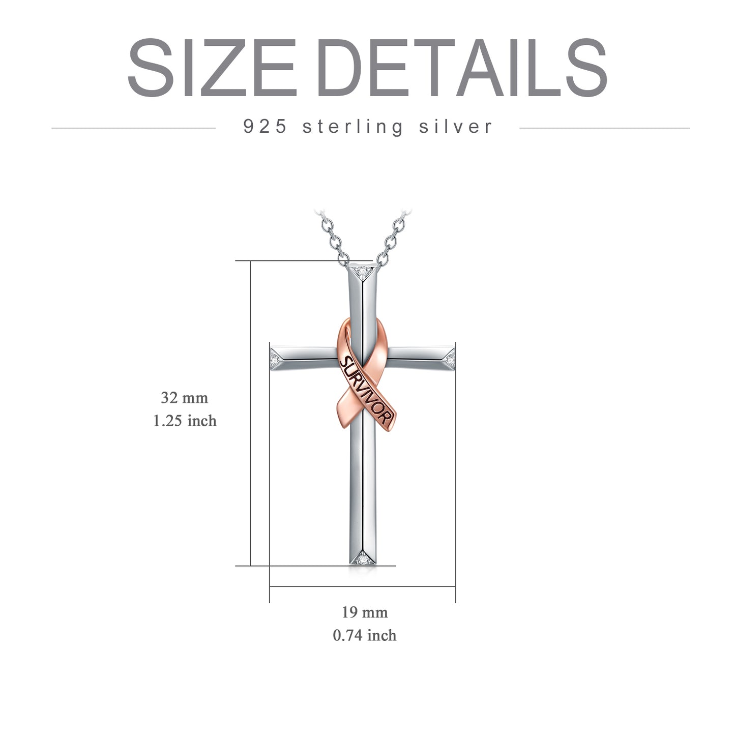 Sterling Sliver Cross Survivor Pendant Necklace