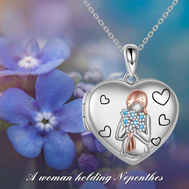 Sterling Silver Forget-me-not Heart Locket Necklace