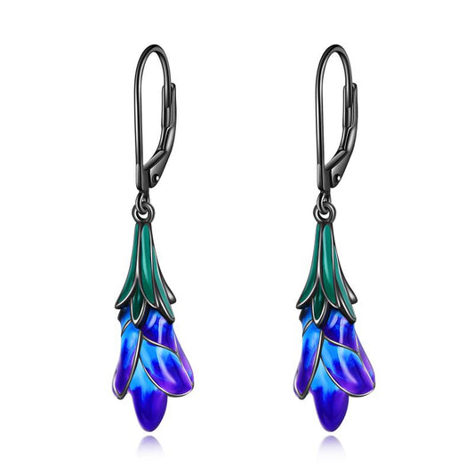 Purple Tulip Flower Dangle Handmade Dangle Drop Earrings