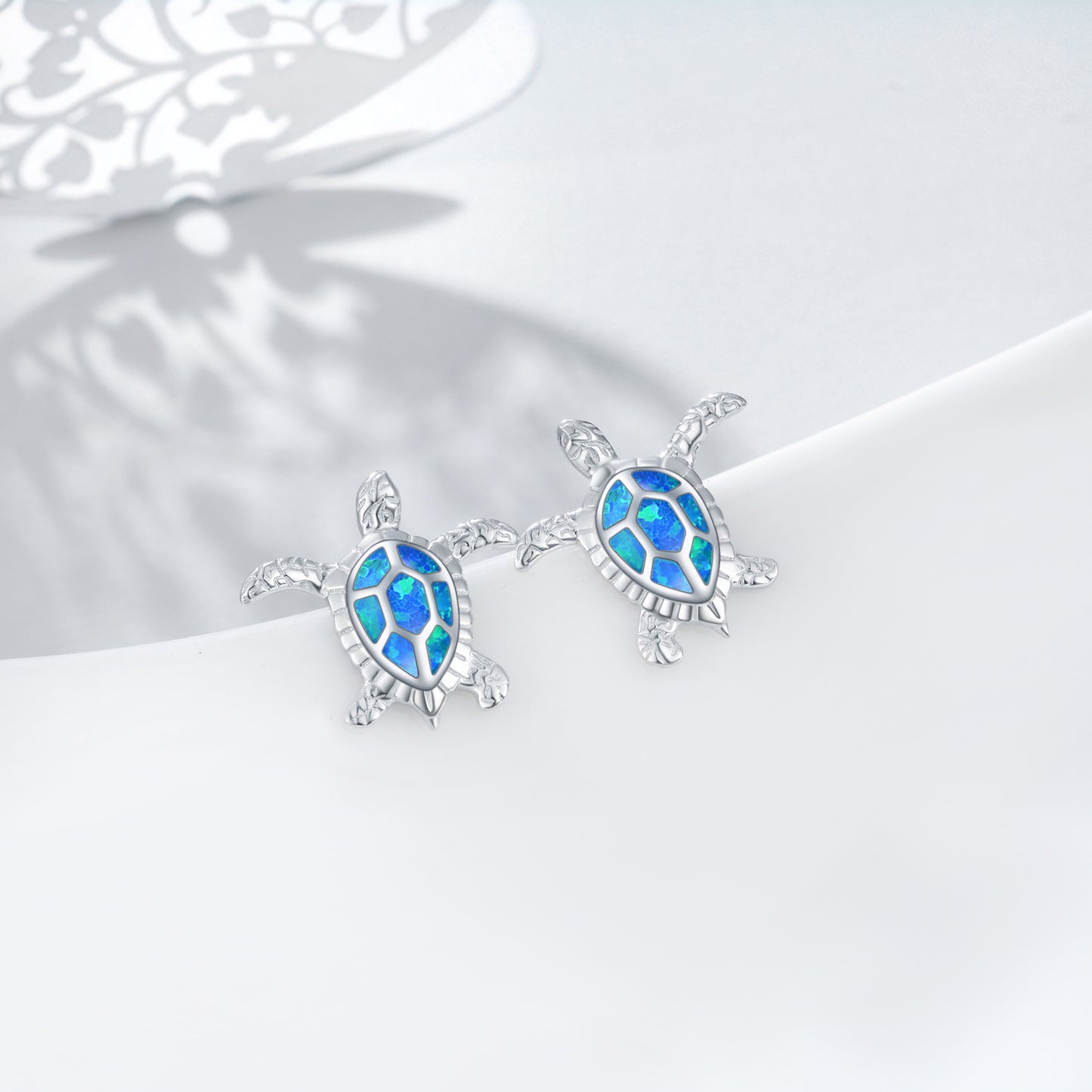 Sea Turtle Blue Opal Ocean Stud Earrings