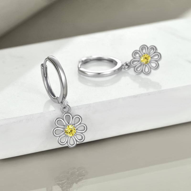 Silver Daisy Hoop Earrings