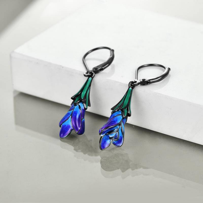 Purple Tulip Flower Dangle Handmade Dangle Drop Earrings