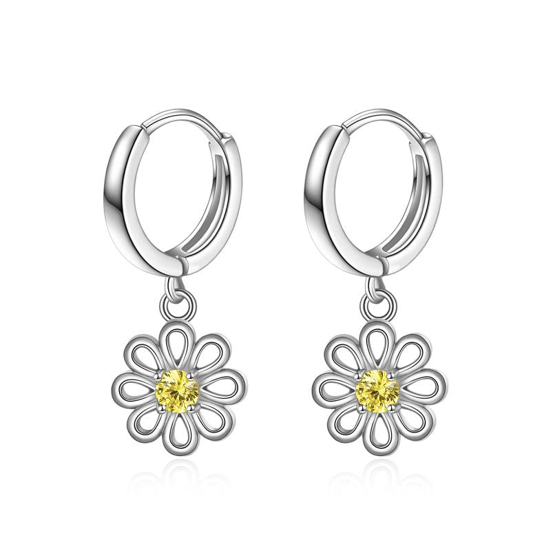 Silver Daisy Hoop Earrings