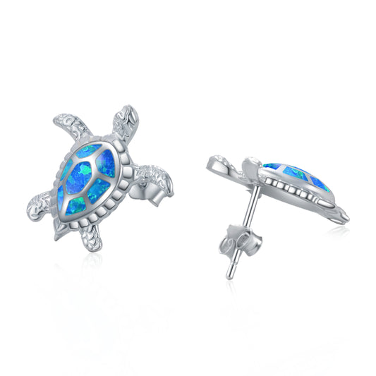 Sea Turtle Blue Opal Ocean Stud Earrings