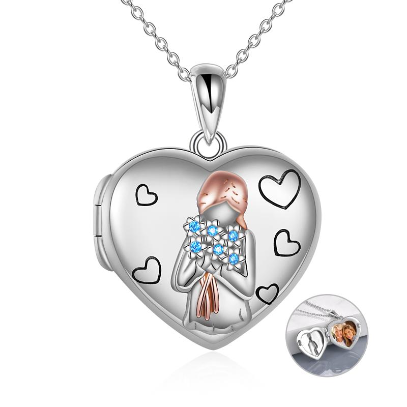 Sterling Silver Forget-me-not Heart Locket Necklace