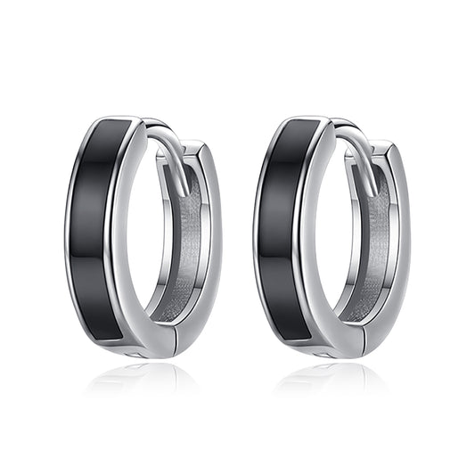 Silver Black Huggies Earrings